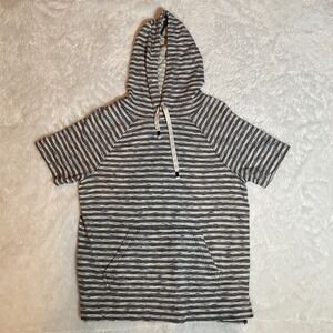 Aeropostale Mens Short Sleeve Hoodie Striped Navy Black White Small Raglan
